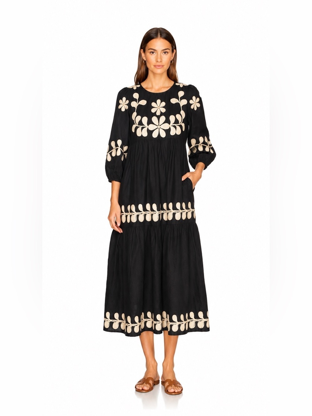 Revolve Caroline Constas Black Midi Dress Floral Embroidery NWT Size 2